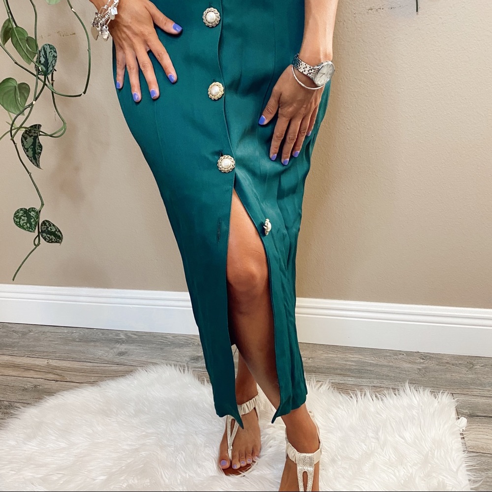 VINTAGE Knapp Studio Green Strappy Dress - Picture 3 of 10